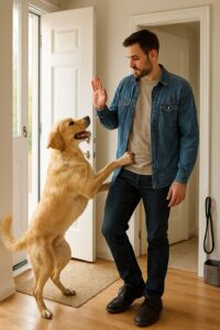 Hund springt Menschen an