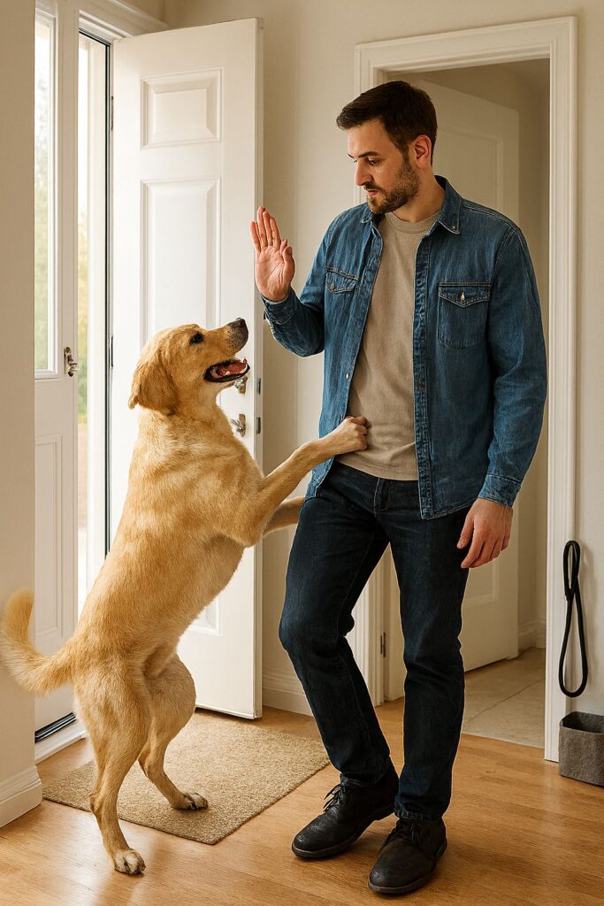 Hund springt Menschen an